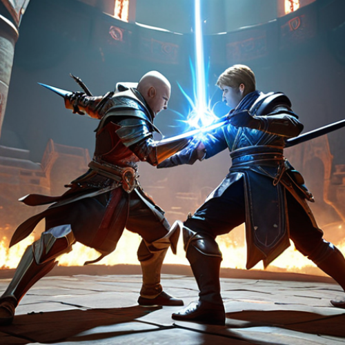 Home 6 The Art of Prediction**
Lineage2M PvP duel scene, showcasing a focused character intently observing an opponent. The opponent is mid-pre-cast animation, with subtle visual cues like faint magical energy glowing around their hands or a distinctive weapon shift, indicating an impending powerful skill. The observing character's face shows deep concentration, almost predicting the enemy's next move. Emphasize the fraction of a second that counts, strategic anticipation, high detail, realistic fantasy, and dramatic lighting in a dynamic battle arena.
2. **Prompt for