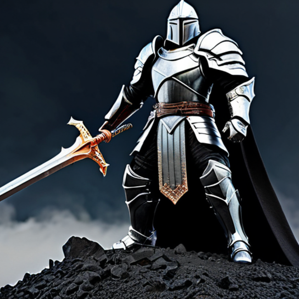 Death Lord**

"A formidable Death Lord, fully armored in dark steel plate armor, wielding a massive greatsword, standing atop a volcanic peak, safe for work, appropriate content, fully clothed, professional, perfect anatomy, correct proportions, natural pose, high quality."

**