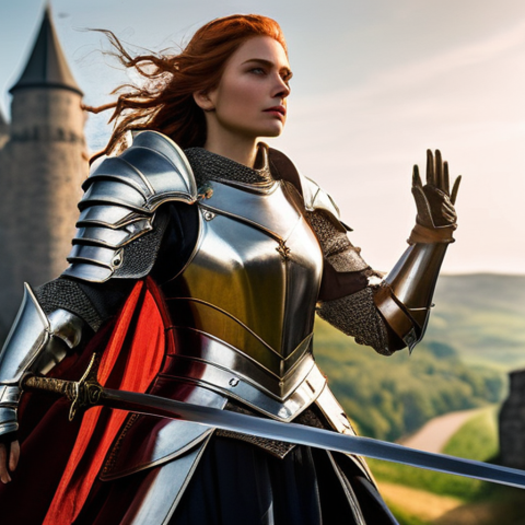 리니지2M 명예 포인트 활용 - **Prompt 1: Majestic Fantasy Knight**
    "A formidable female knight, around 30 years old, in full,...