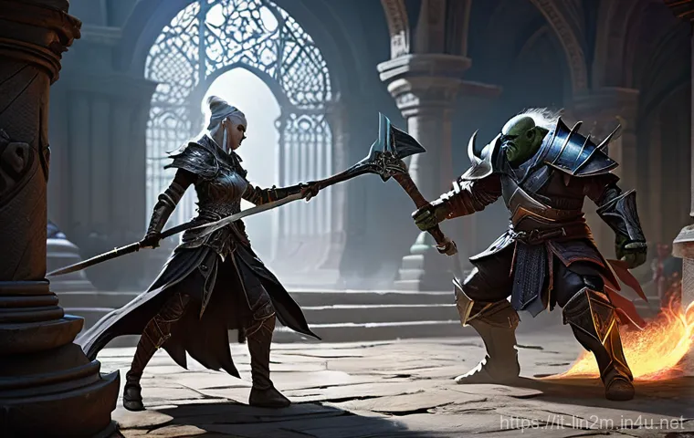 리니지2M 최상위 콘텐츠 소개 - **Prompt:** A triumphant guild of diverse fantasy heroes (a mix of Human, Elf, Dark Elf, and Orc cha...