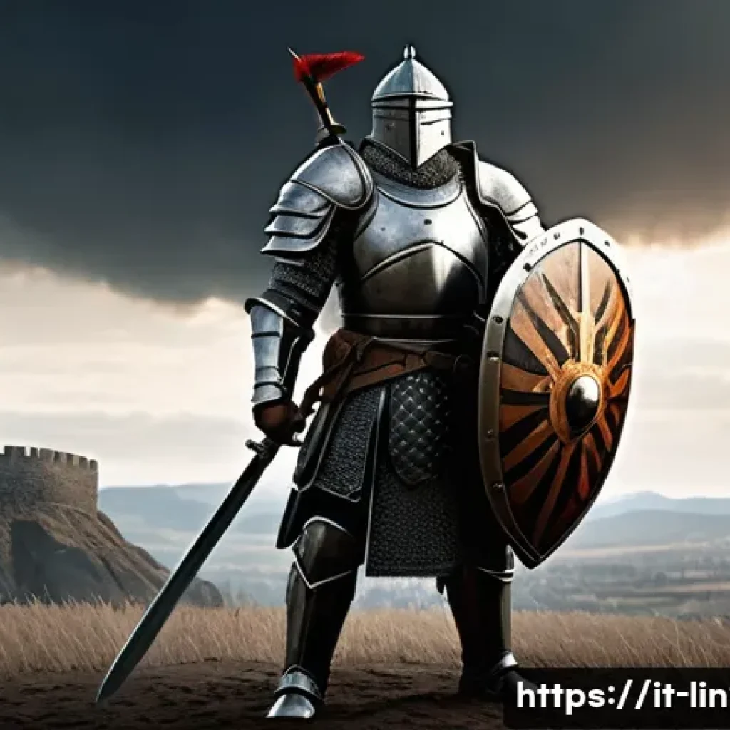 리니지2M 클래스별 초보자 팁 - A powerful Warrior character standing confidently on a rugged battlefield, clad in detailed, heavy a...