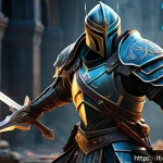 Home 20 리니지2M 장비별 특수 옵션 - A dynamic fantasy warrior in detailed armor wielding a glowing sword with intricate runes that highl...